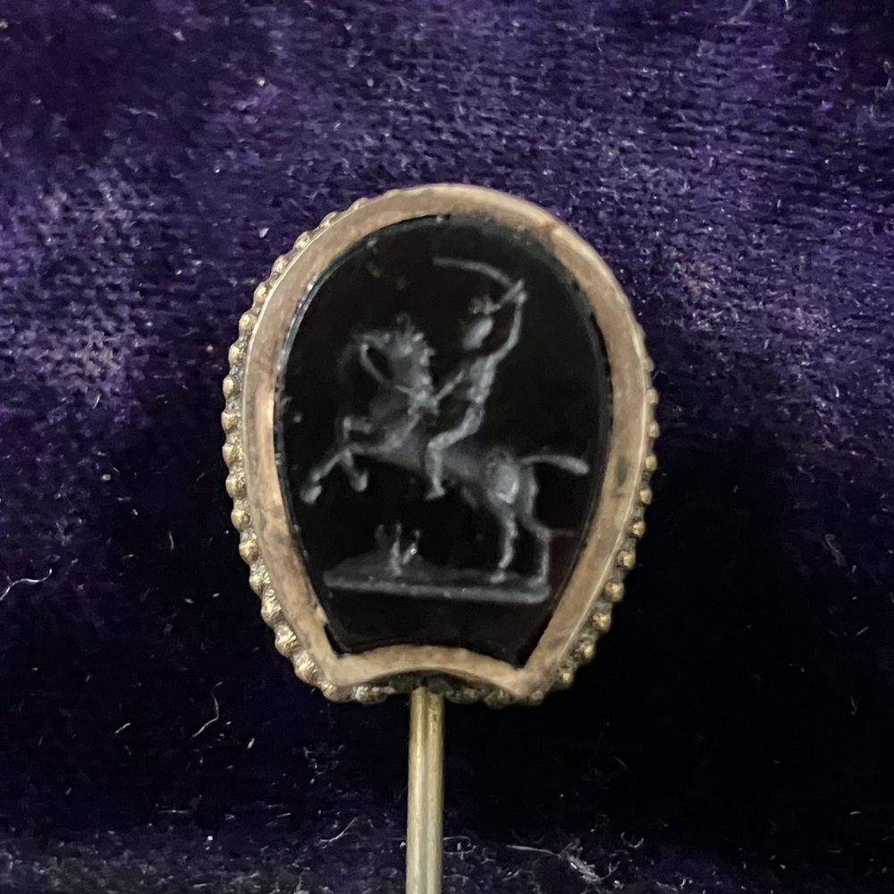 Antique Stick / Tie Pin with Roman Soldier on Horseback Intaglio